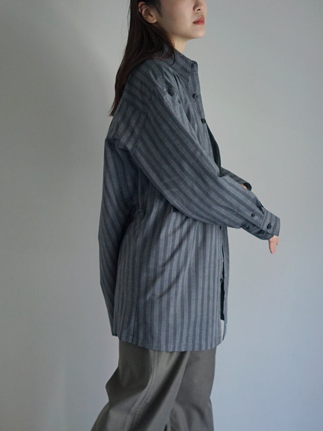 THE HINOKI / Organic Cotton Poplin Stripe Regular Collar Shirt “charcoal stripe”
