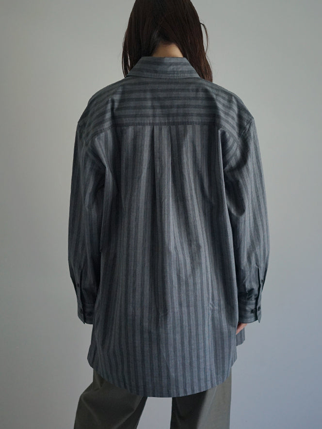THE HINOKI / Organic Cotton Poplin Stripe Regular Collar Shirt “charcoal stripe”