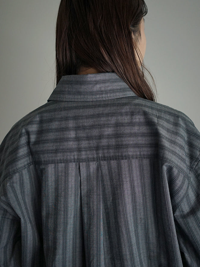 THE HINOKI / Organic Cotton Poplin Stripe Regular Collar Shirt “charcoal stripe”