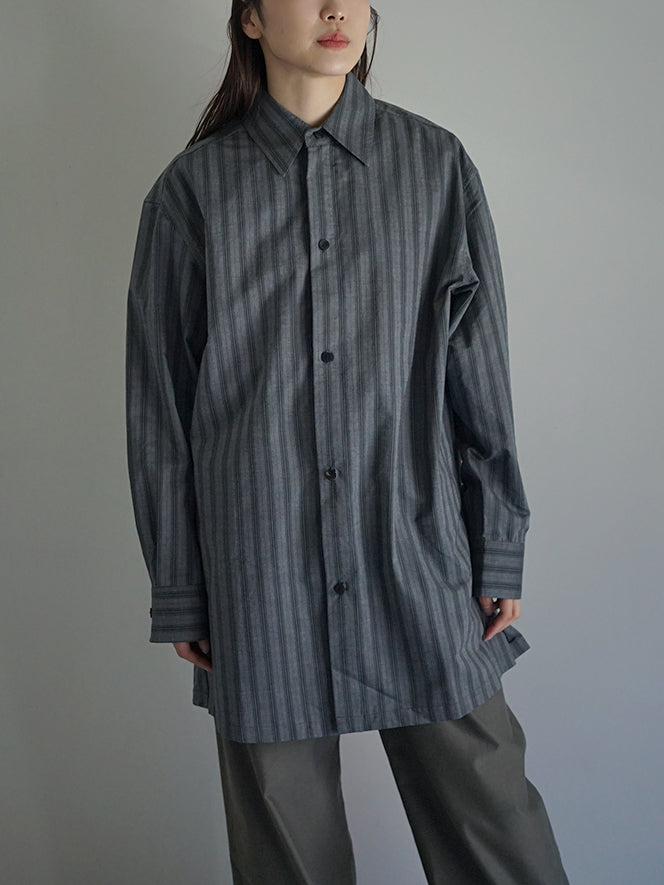 THE HINOKI / Organic Cotton Poplin Stripe Regular Collar Shirt “charcoal stripe”