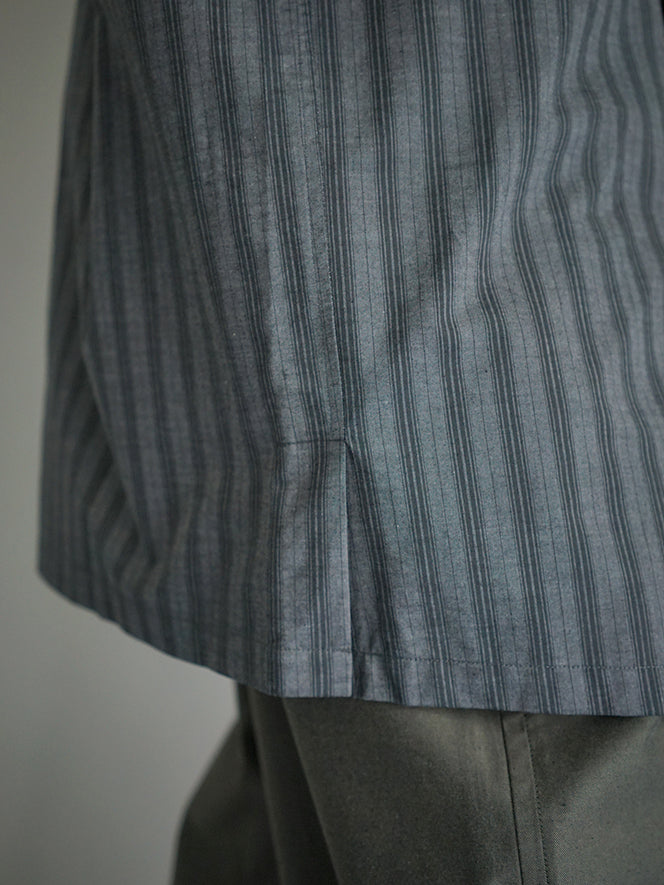 THE HINOKI / Organic Cotton Poplin Stripe Regular Collar Shirt “charcoal stripe”